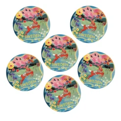 Glasunderlägg Dala deer Sweden 6-pack